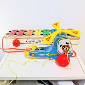 1964 "Pull-A-Tune" Wood & Metal Xylophone #870 & Fisher Price Mini Copter #448